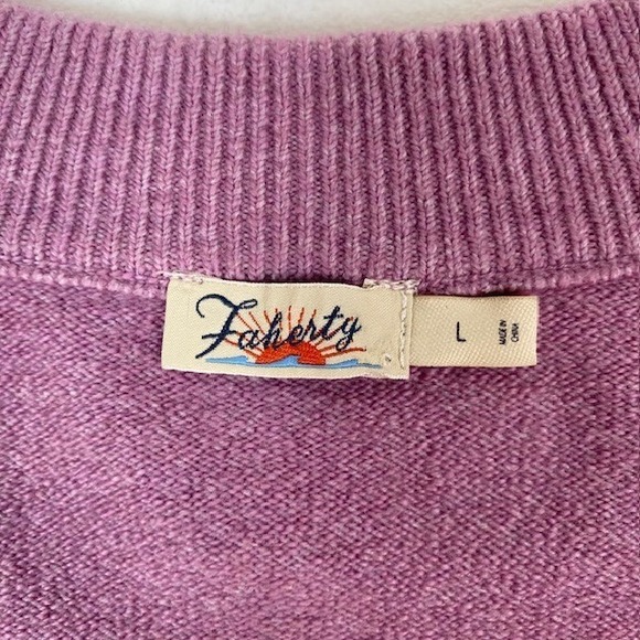 Faherty Womens Cardigan Sweater Size L Purple Knit V Neck Organic Cotton Blend‎ - Picture 2 of 7
